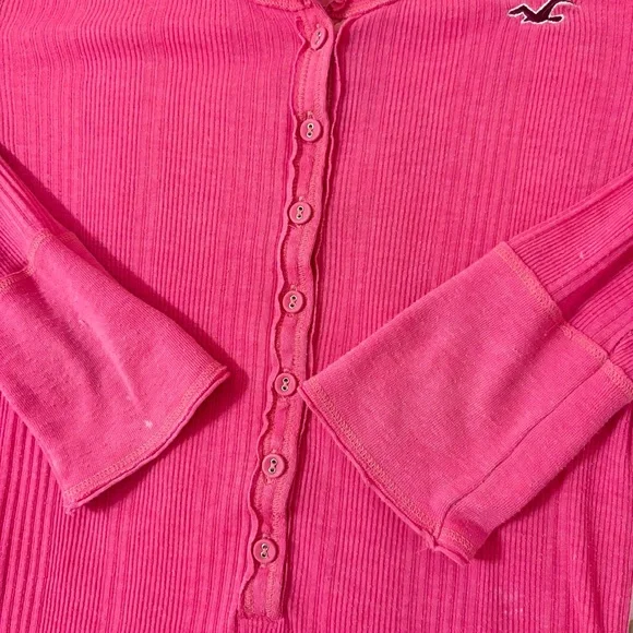 Hollister 2000s Pink Ribbed Quarter Sleeve Top - Picture 4 of 8